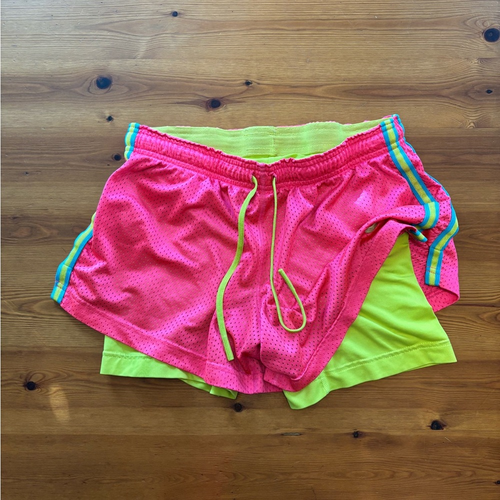 Women’s Size Medium Nike Pro Dri-Fit Neon Shorts Green Spandex w/ Pink Overlay